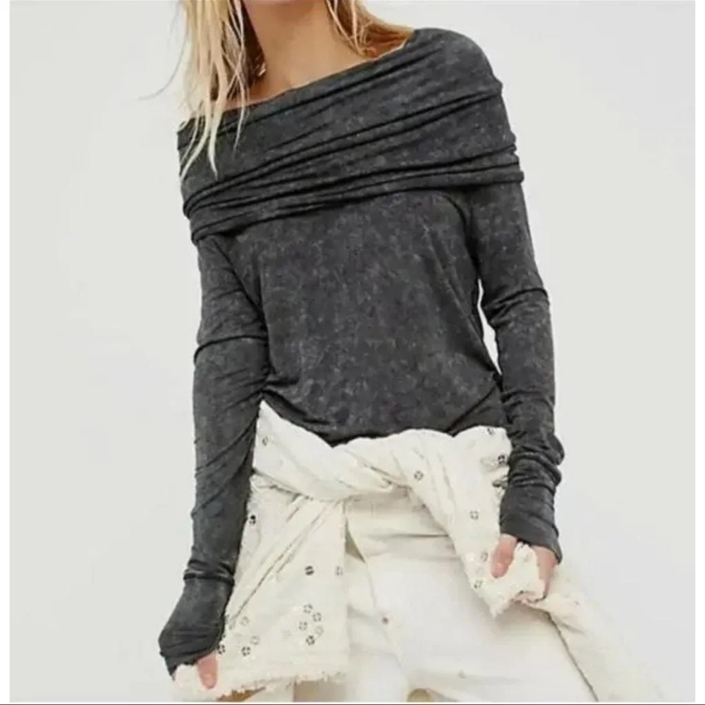 FP Movement by Free People Dark Gray Off-Shoulder Sweater Cosmo Cowl Neck